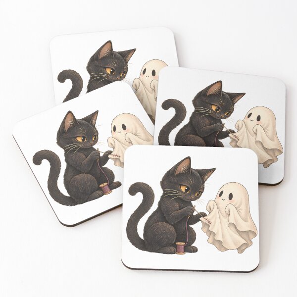 Item preview, Cute Black Cat Sewing Friendly Ghost designed and sold by UvooArt.