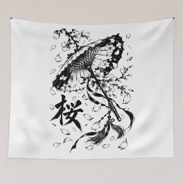 Item preview, Sumi-e Wagasa Amid Falling Sakura designed and sold by bapupa.