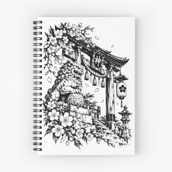 Item preview, Monochrome Shrine Gate and Guardian Lion designed and sold by bapupa.