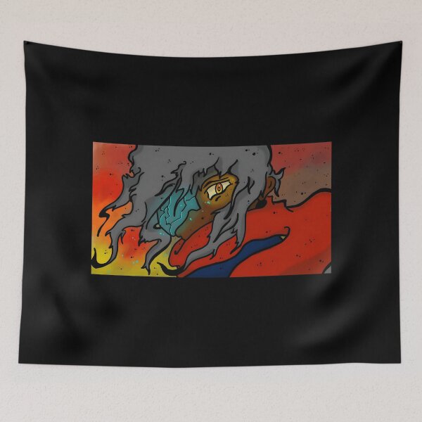 Item preview, Mystical Warrior with Fiery Background and Cybernetic Mask designed and sold by lcnsdjstrtrystd.