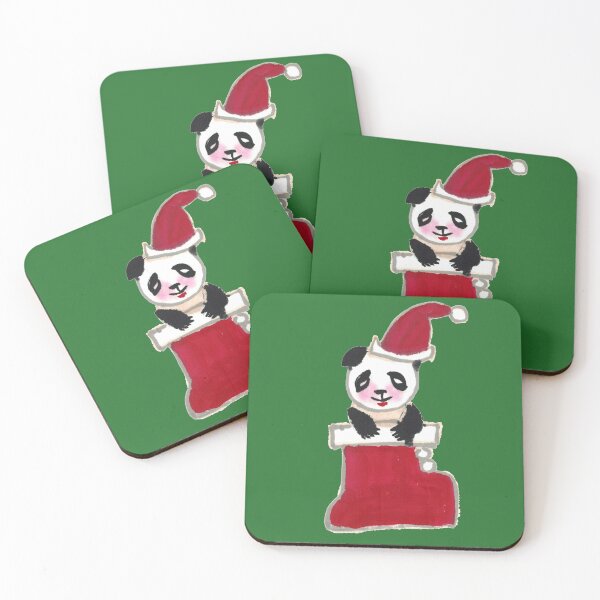 Item preview, Hand-Painted Christmas Panda in a Santa Hat and Stocking designed and sold by HiddenJadeArtStudio.