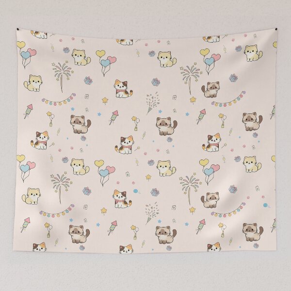 Item preview, Cute Party Cats Seamless Pattern Pink Background designed and sold by prapapon.