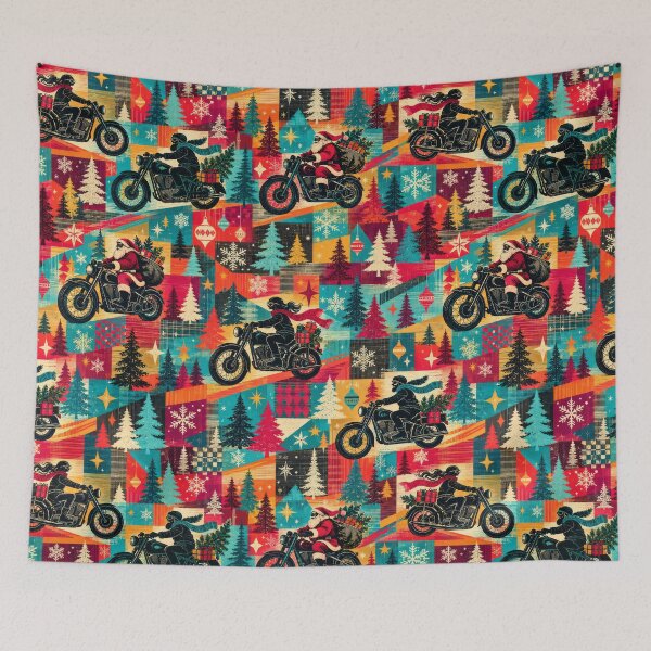 Item preview, Biker Santa Motorcycle Vintage Christmas Pattern designed and sold by Panadis.