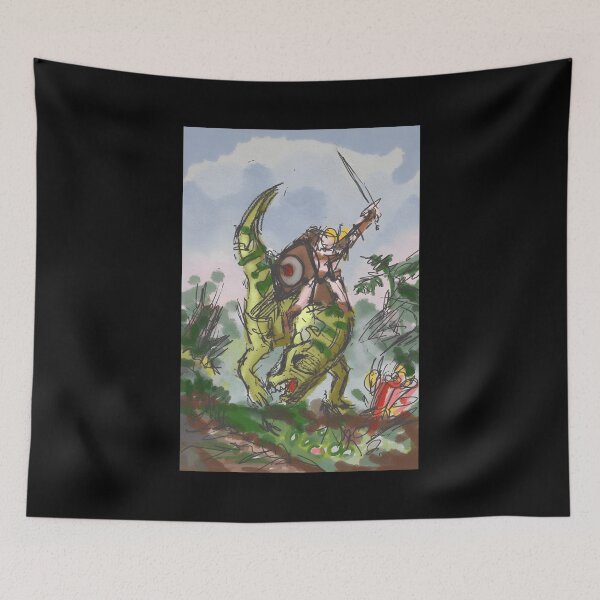 Item preview, Hunter Riding Fierce Dinosaur with Sword and Shield designed and sold by lcnsdjstrtrystd.