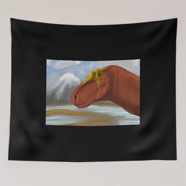 Item preview, Therizinosaurus Dinosaur Head Illustration with Mountain Landscape designed and sold by lcnsdjstrtrystd.