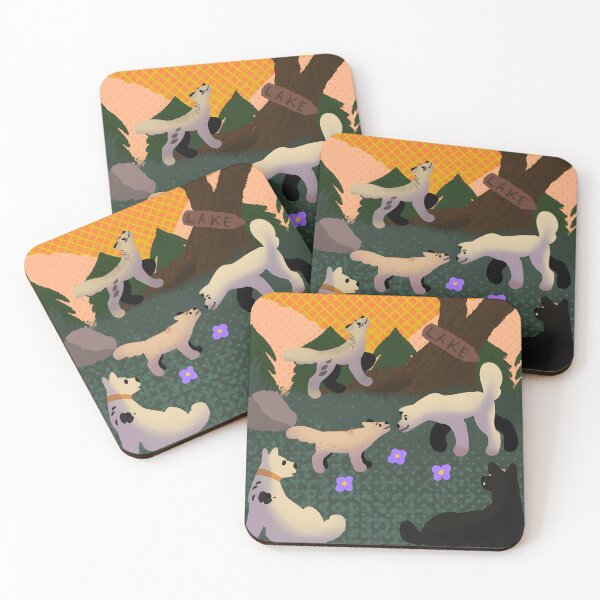 Item preview, Cute Wolves in Forest with Lake Sign Illustration designed and sold by lcnsdjstrtrystd.