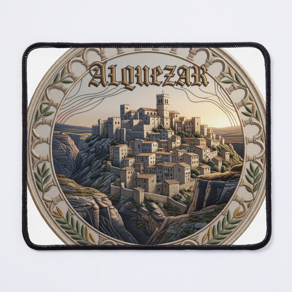 Item preview, Alquezar Spain Aragon Medieval Hilltop Village Canyon Embroidered Patch Sticker designed and sold by Imaginarium of Chaos falcon88 .