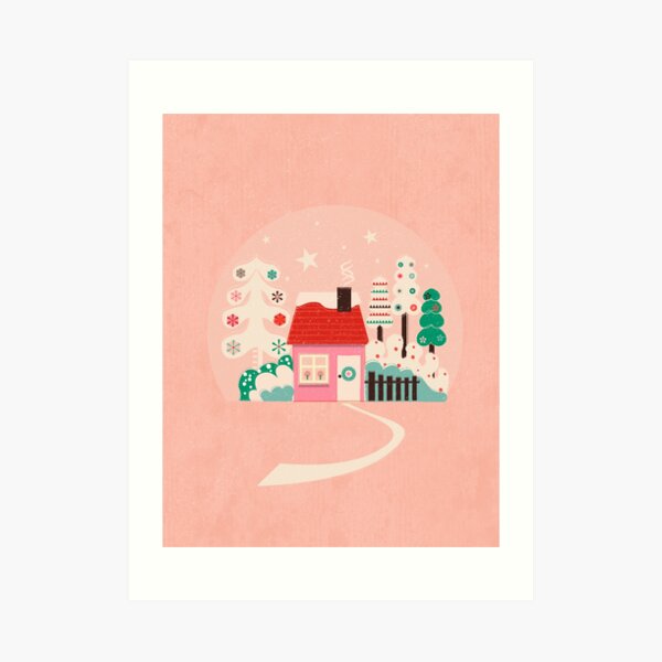 Festive Winter Hut in pink Art Print