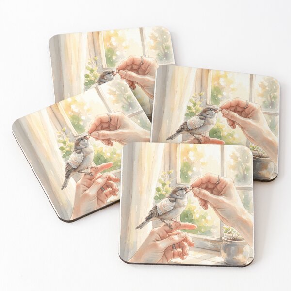 Item preview, Caring for an Injured Sparrow Bird Art Print designed and sold by MRFEZOO2030.