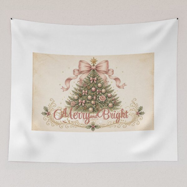 Item preview, Merry And Bright Pink Bow Christmas Tree Vintage designed and sold by ChotipahArt.