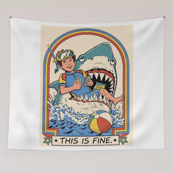 Item preview, Funny Retro Comic This Is Fine Shark Meme  designed and sold by LexaArtworks.