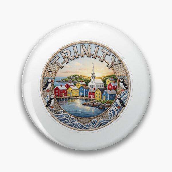 Item preview, Trinity Newfoundland Canada Historic Outport Village Harbor Embroidered Patch Sticker designed and sold by Imaginarium of Chaos falcon88 .