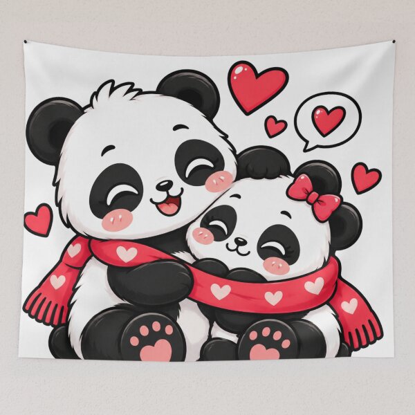 Item preview, Cute Panda Couple with Heart Scarf | Kawaii Romantic Love Gift designed and sold by snaperos.