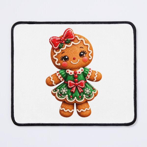 Item preview, Cute Christmas Gingerbread Girl in Green Dress with Red Bow designed and sold by Pixanova.