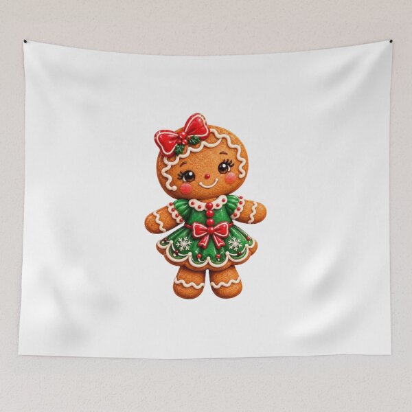 Item preview, Cute Christmas Gingerbread Girl in Green Dress with Red Bow designed and sold by Pixanova.