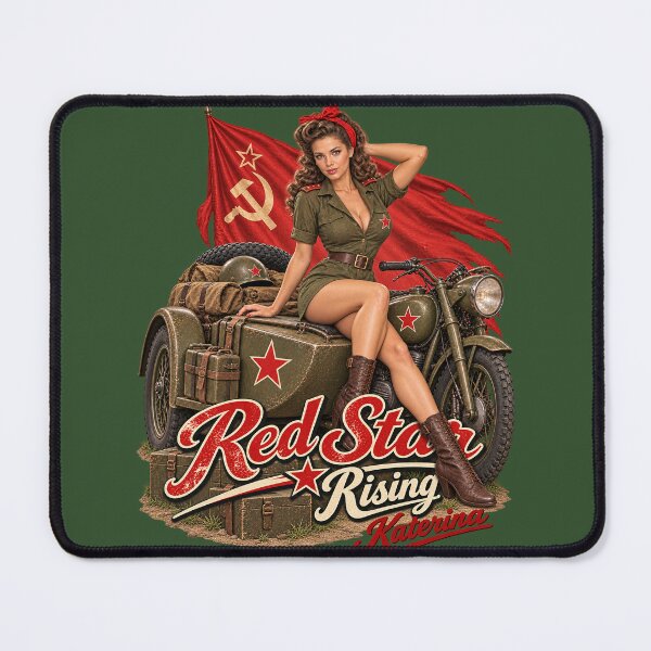 Item preview, Red Star Rising WWII Motorcycle Pin-Up designed and sold by GENX-AUTISM-DAD.