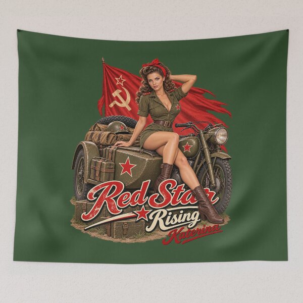 Item preview, Red Star Rising WWII Motorcycle Pin-Up designed and sold by GENX-AUTISM-DAD.