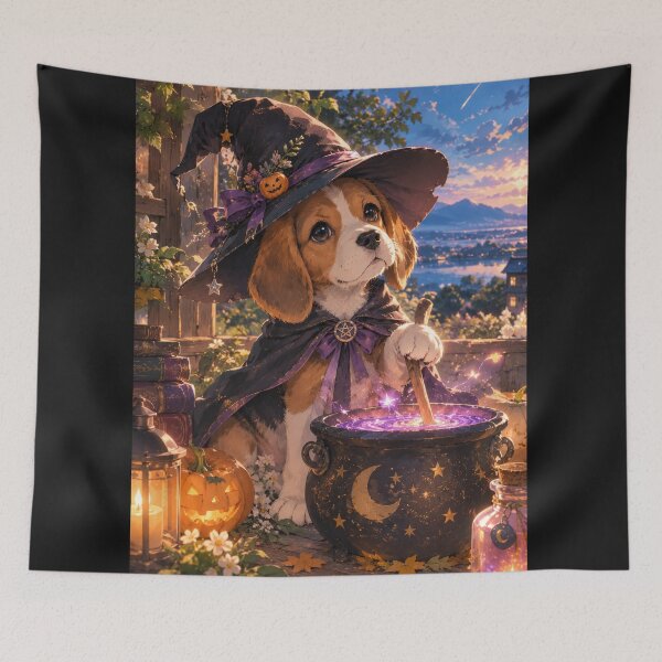Item preview, Witchy Beagle Pup – Cute Halloween Anime Fantasy Art designed and sold by Ditstyle.