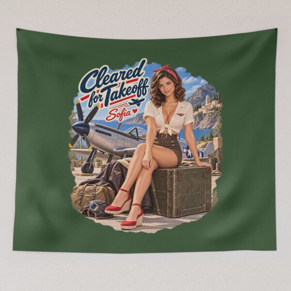 Item preview, Cleared for Takeoff Mediterranean WWII Pin-Up designed and sold by GENX-AUTISM-DAD.
