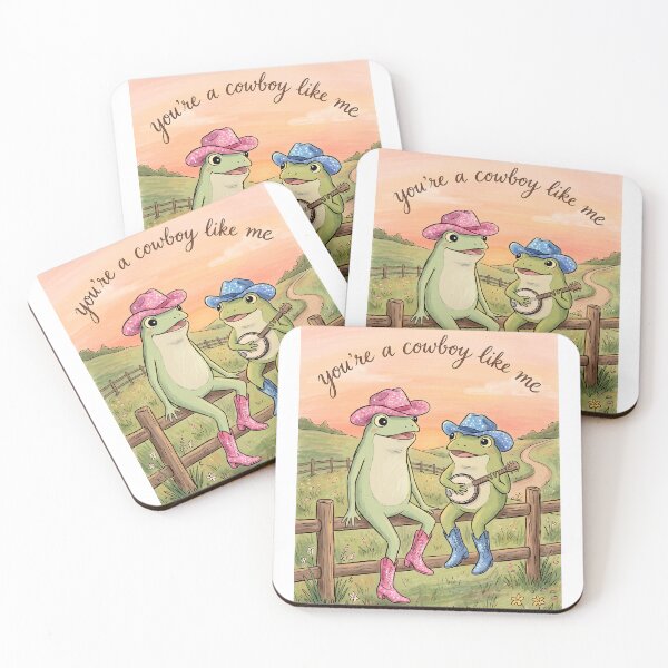 Item preview, You’re a Cowboy Like Me Cute Frog Duet Sunset Illustration designed and sold by LexaArtworks.