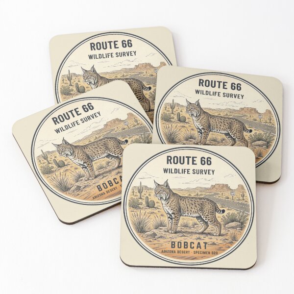 Item preview, Bobcat Route 66 Wildlife Badge Arizona Desert Art designed and sold by CalmCapy Co.