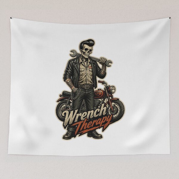 Item preview, Wrench Therapy Biker Skeleton Mechanic Motorcycle Art designed and sold by gushtera.