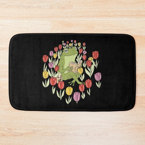 Item preview, Frog Drinking Coffee and Reading Book in Tulips Cottagecore Illustration designed and sold by LeshanArt.