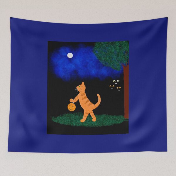 Item preview, Cat Trick-or-Treating Under Moonlight designed and sold by Elaine M Hayward .