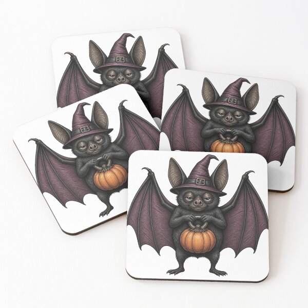 Item preview, Vintage Witch Bat with Pumpkin Spooky Halloween Gothic Art designed and sold by Form & Fauna.