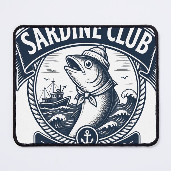 Item preview, Sardine Club Premium Seafood Vintage Nautical Fish Badge designed and sold by ChotipahArt.