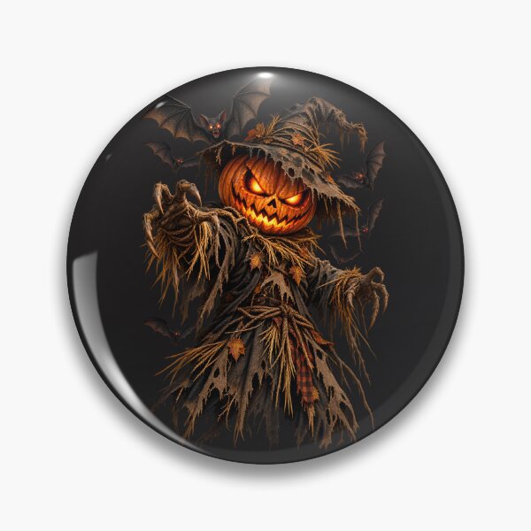 Item preview, Terrifying Pumpkin Scarecrow with Evil Bats – Halloween Horror designed and sold by Les-Ink-Studio.