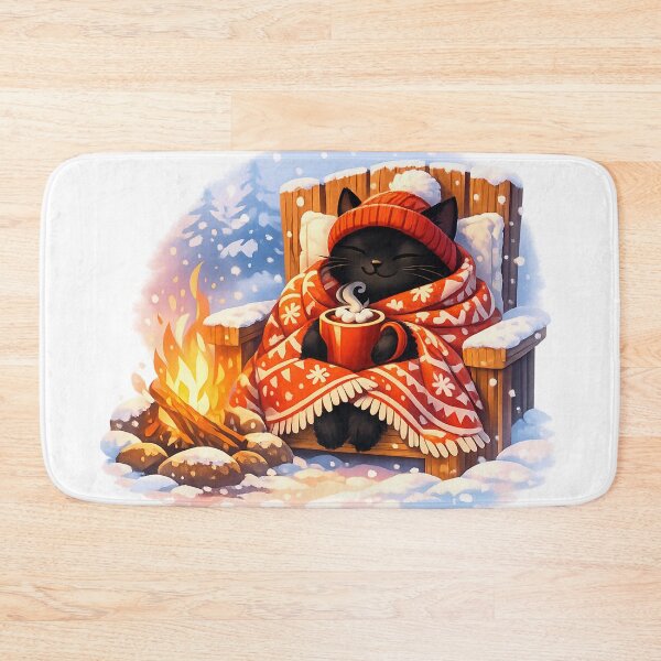 Item preview, Cozy Black Cat by the Winter Campfire designed and sold by ImagineNature.