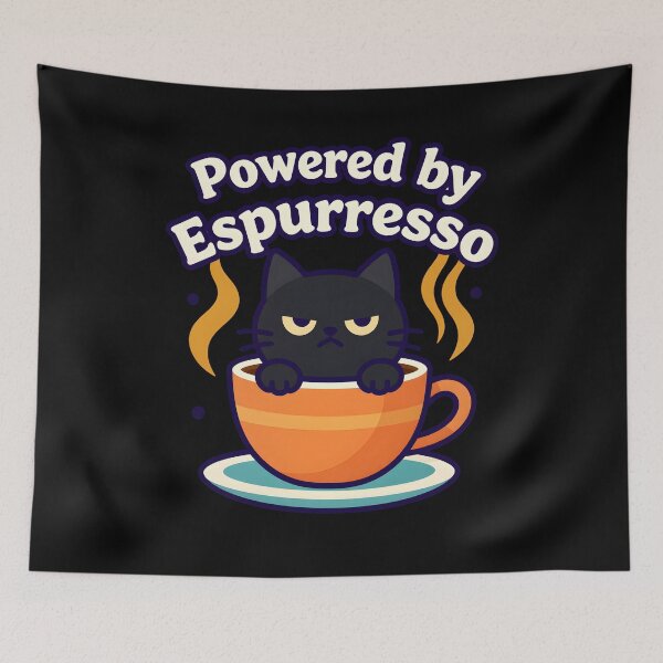 Item preview, Black Cat Coffee Pun Powered by Espurresso Retro Halloween designed and sold by The-Sinister.