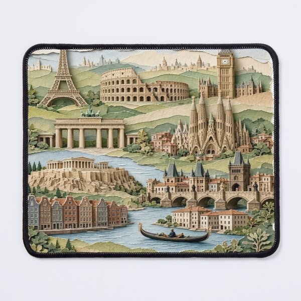 Item preview, European Landmarks 3D Paper Cutout Art Travel Collage T-Shirt designed and sold by Sushikidsntoddlers.