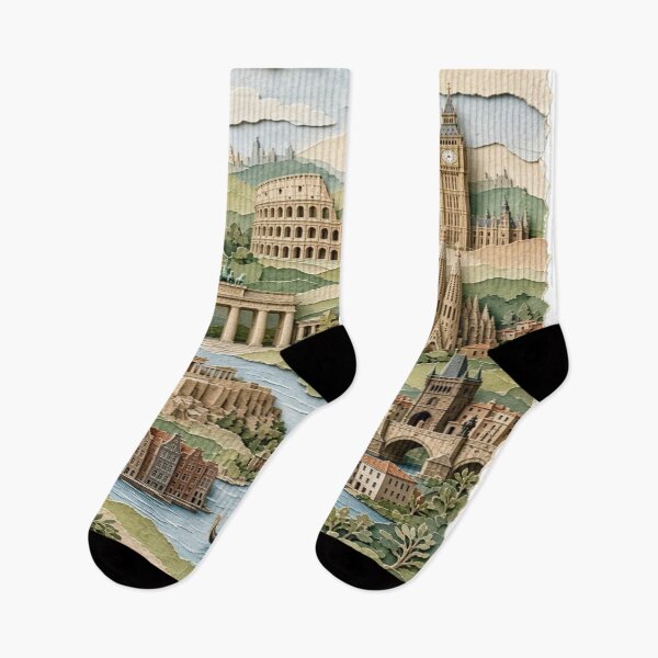Item preview, European Landmarks 3D Paper Cutout Art Travel Collage T-Shirt designed and sold by Sushikidsntoddlers.