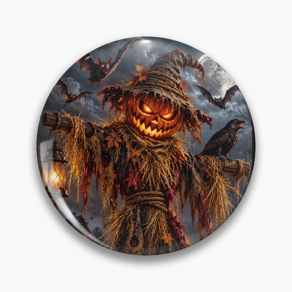 Item preview, Terrifying Pumpkin Scarecrow with Evil Bats – Halloween Horror designed and sold by Les-Ink-Studio.