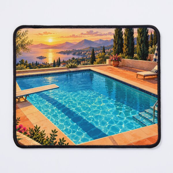 Item preview, After the Last Swim – Mediterranean Poolside Sunset Art designed and sold by astersgraphics.