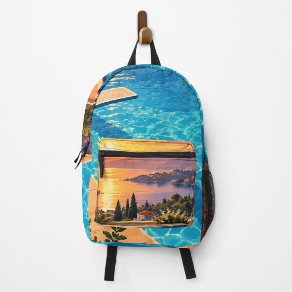 Item preview, After the Last Swim – Mediterranean Poolside Sunset Art designed and sold by astersgraphics.