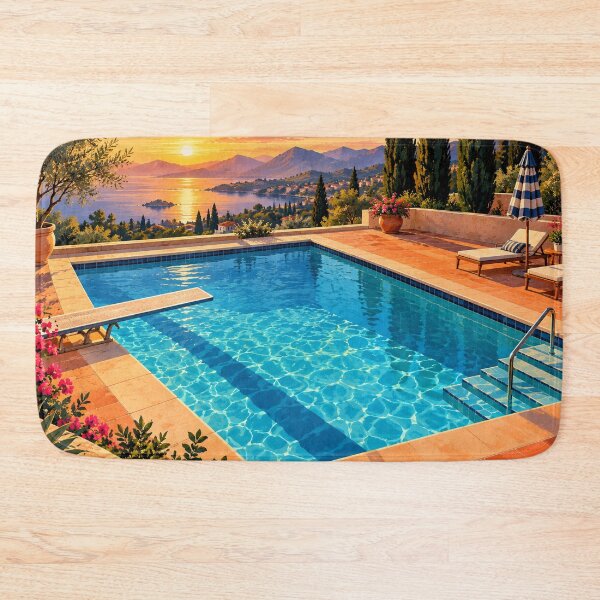 Item preview, After the Last Swim – Mediterranean Poolside Sunset Art designed and sold by astersgraphics.