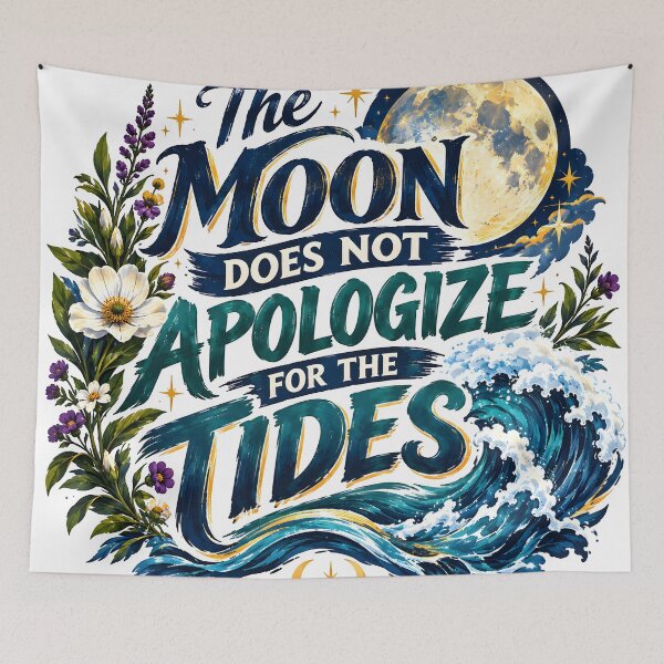 Item preview, lunar goddess, ocean spirituality, wild feminine energy, moonlit ocean, botanical celestial art designed and sold by TrueArtVibes.