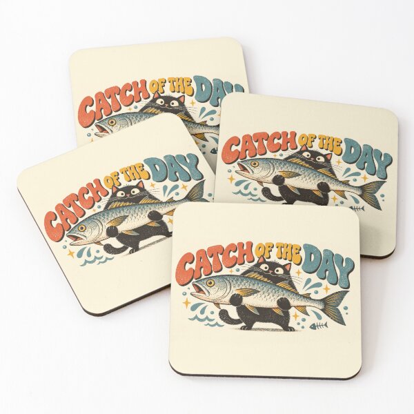 Item preview, Cat holds big fish in fun art designed and sold by anytka.
