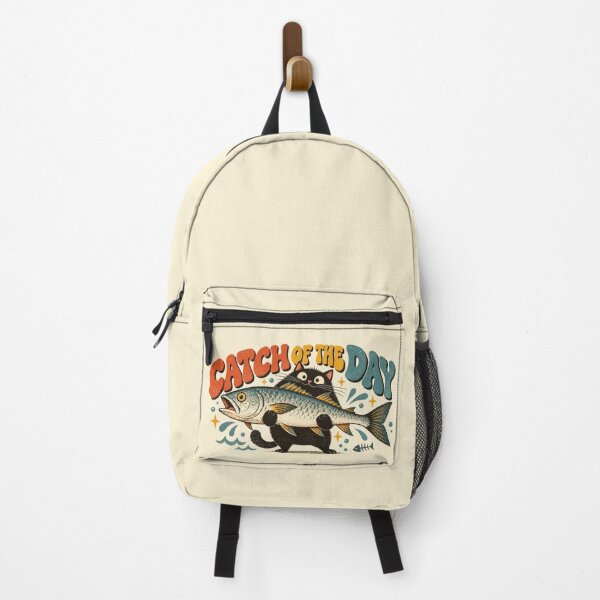 Item preview, Cat holds big fish in fun art designed and sold by anytka.