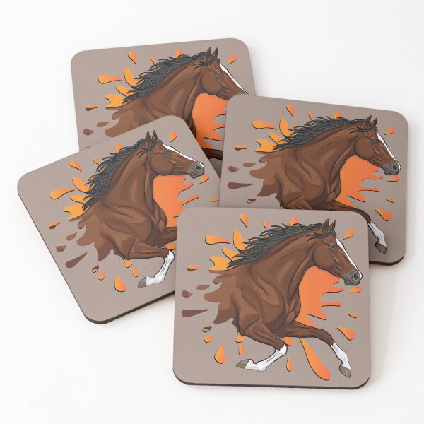 Item preview, An Afghan horse galloping in front of an orange inkblot designed and sold by Cheval-de-coeur.