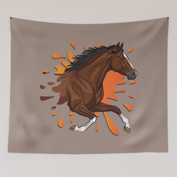 Item preview, An Afghan horse galloping in front of an orange inkblot designed and sold by Cheval-de-coeur.