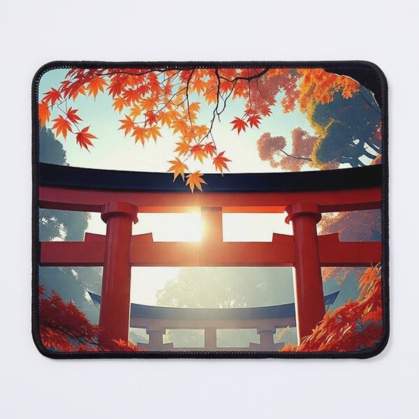 Item preview, Torii Gate Sunrise Autumn Maple Leaves Cinematic Japan Art designed and sold by @SHINTOSARTSTORE.