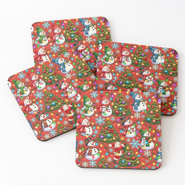 Item preview, Snowman & Christmas Tree Pattern – Colourful Festive Lights designed and sold by Island Pace Design.