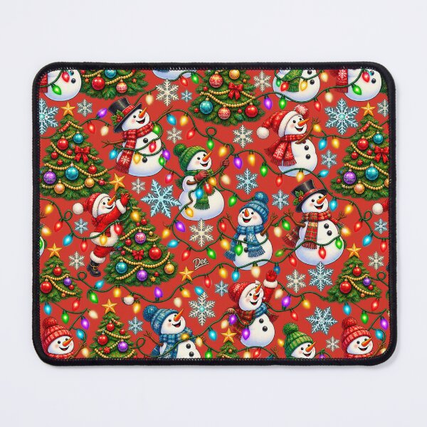 Item preview, Snowman & Christmas Tree Pattern – Colourful Festive Lights designed and sold by Island Pace Design.
