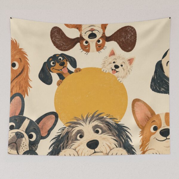 Item preview, Dog friends around a yellow ball designed and sold by anytka.