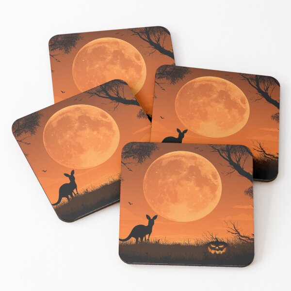 Item preview, Australian Halloween – Kangaroo Silhouette Beneath a Giant Orange Moon designed and sold by Teniche.