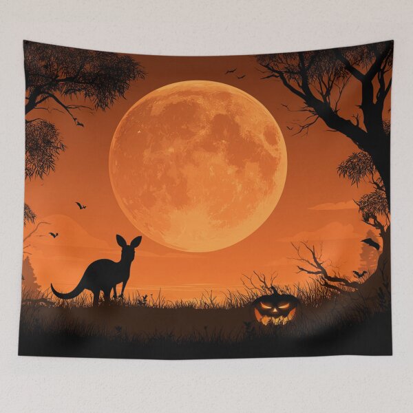 Item preview, Australian Halloween – Kangaroo Silhouette Beneath a Giant Orange Moon designed and sold by Teniche.
